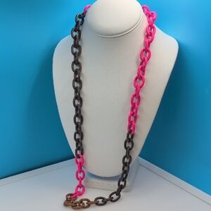 J. Crew Vibrant Pink and Brown Metal Chain Necklace